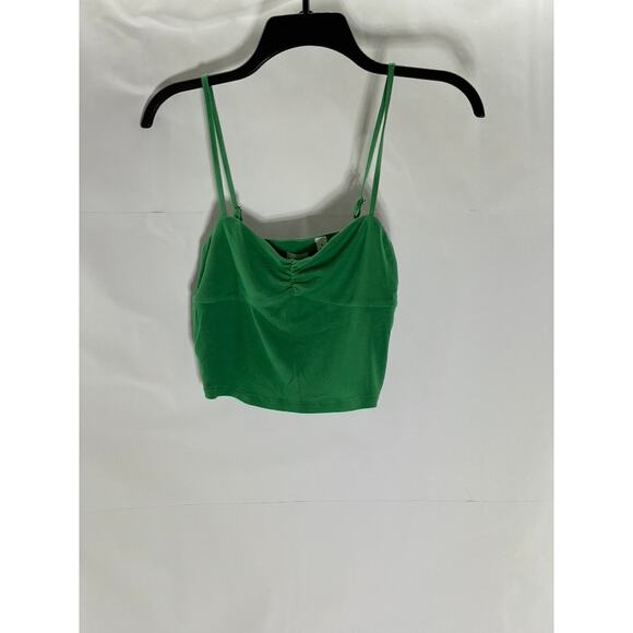 SUN-DEH Women's Dark Green Sweetheart Neck Adjustable Strap Ribbed Crop Top SZ S - Picture 2 of 10